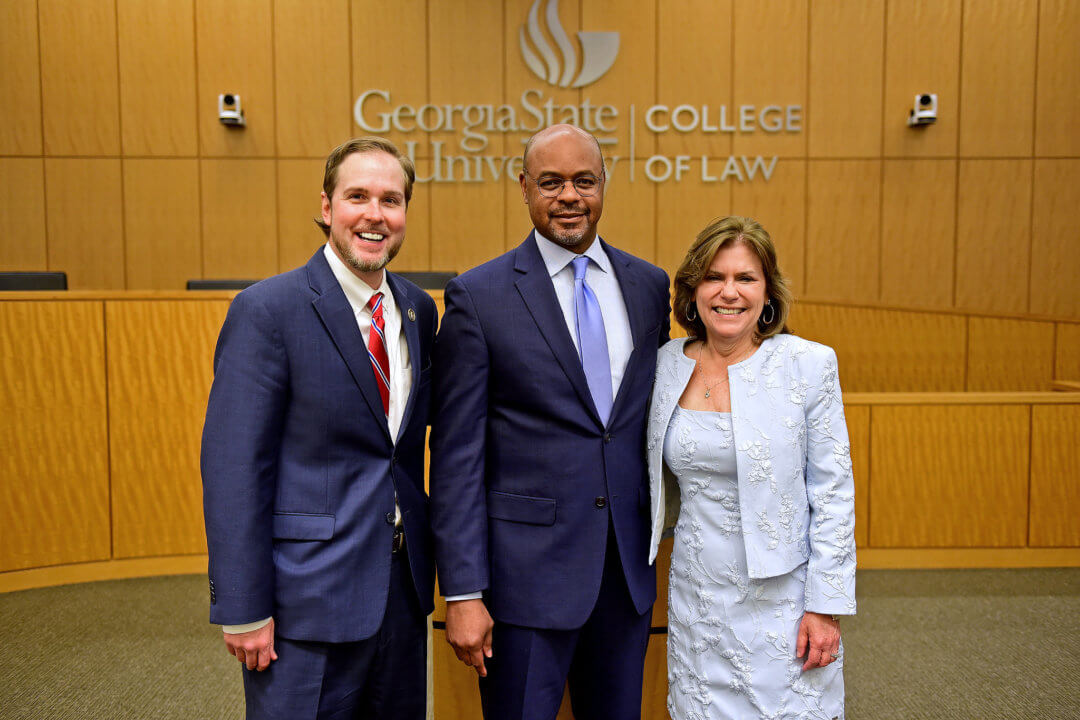 Georgia Court Appeals Judge Trea Pipkin (J.D. ‘05), left, and Georgia Supreme Court Justice Shawn LaGrua (J.D. ‘87), right, each spoke to Justice Melton's career and committment to public service.