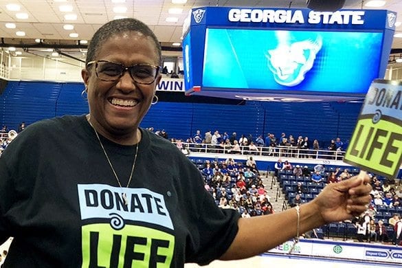 Close up of Prof. Kim Ramsey-White, wearing a Donate Life T-shirt