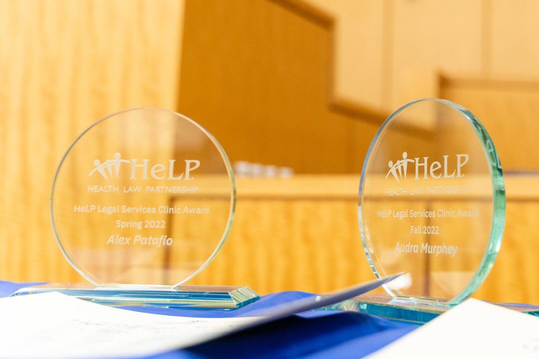 Alex Patafio (J.D. ’23) posthumously receives the HeLP Legal Services Clinic Award.