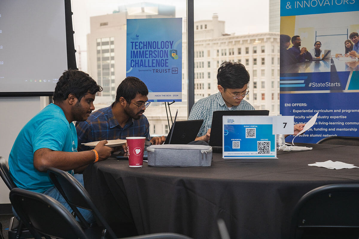 A team of students collaborates during the Technology Immersion Challenge, which Truist sponsored.