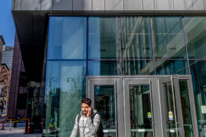 A student wakling out of the College of Law