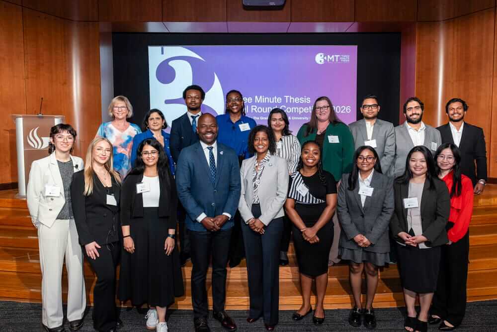 A group photo of the participants of the 2026 Three Minute Thesis competition at Georgia State