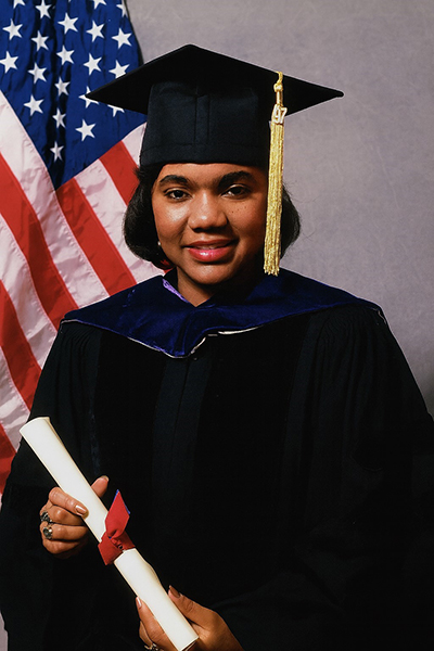 A picture of Bowen in cap and gown during law school.