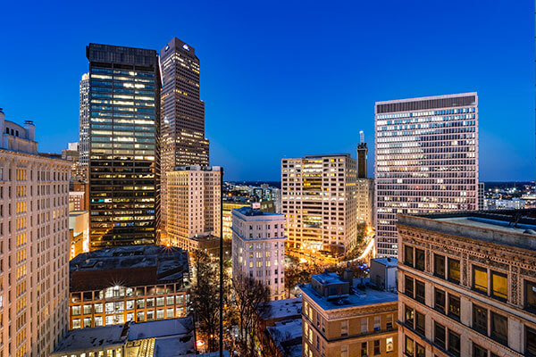 downtown Atlanta skyline at night